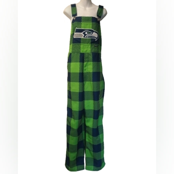 FOCO Seattle Seahawks plaid bib overalls Size: L - Picture 3 of 12